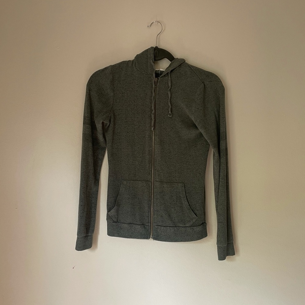 Green sweater, zip up